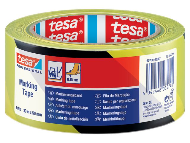 Tape TESA Flex PVC floor/warning yellow/black