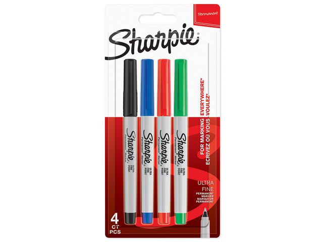 Merkepenn SHARPIE sort/rød/blå/gr.  (4)