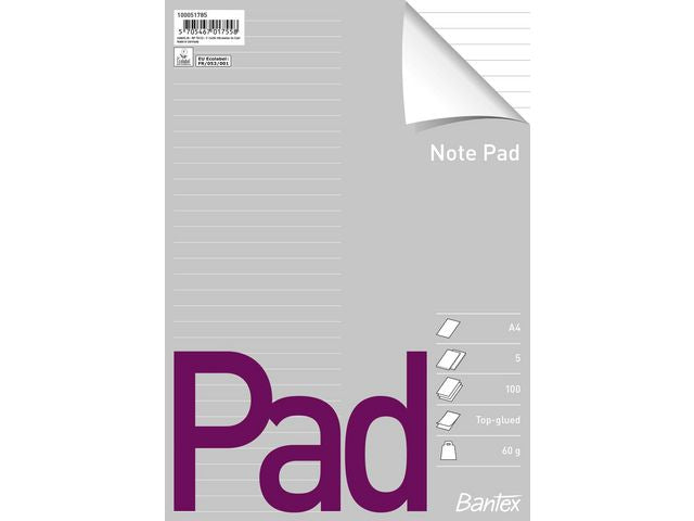 Notepad BANTEX A4 lined 60g top glue