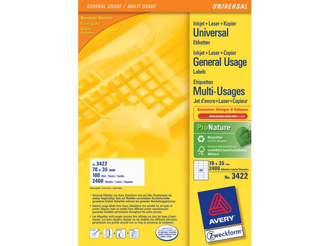 Label AVERY Ultragrip 70x35mm (2400)