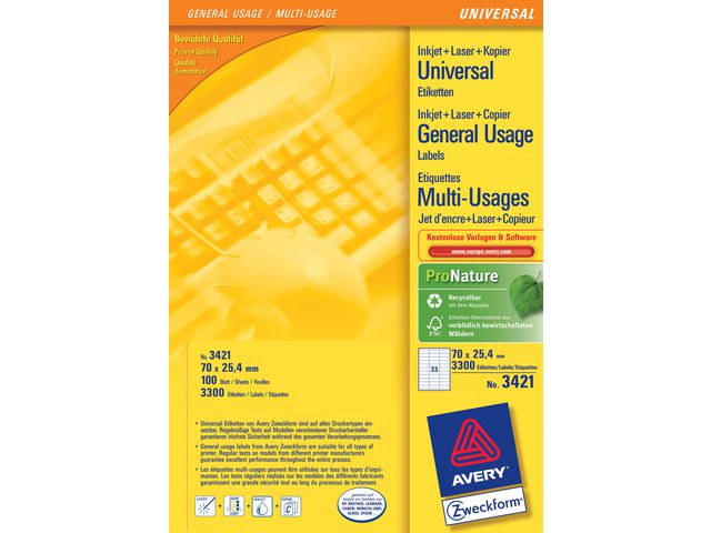 Label AVERY Ultragrip 70x25.4mm (3300)