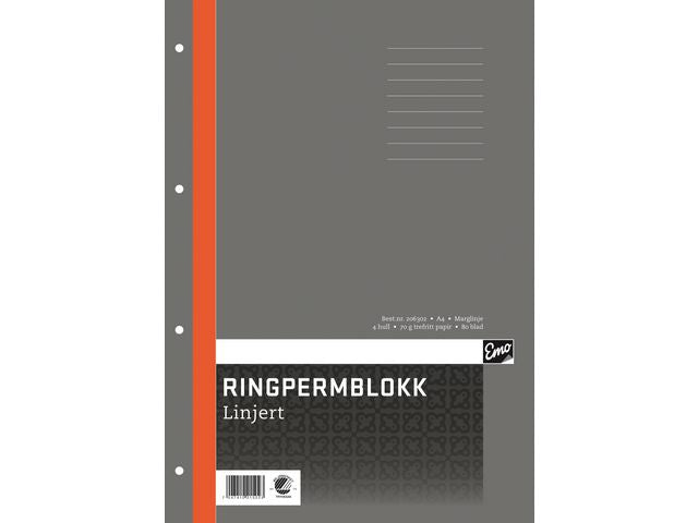 Ringpermblokk EMO A4 70g 80bl linjer