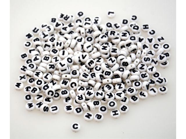 Plastic beads ABC round white with black (500)