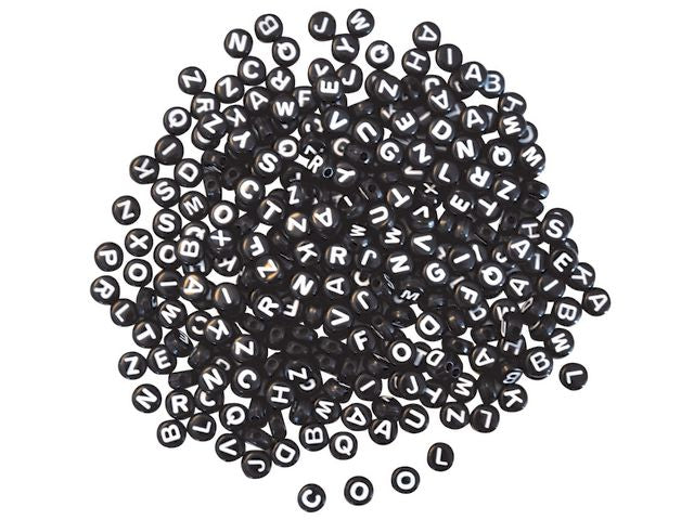 Plastic beads ABC round black with white (500)