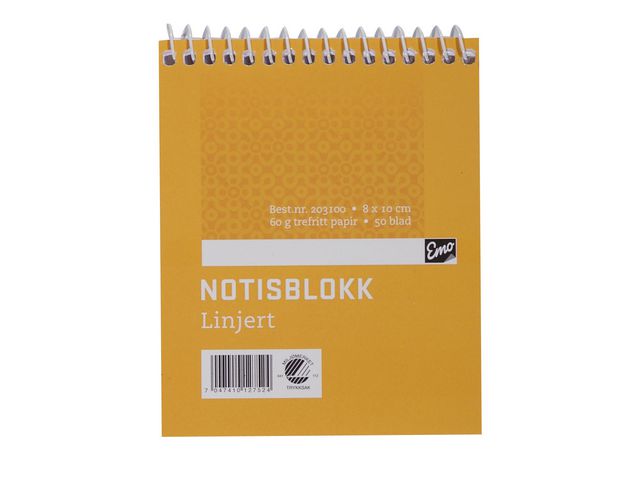 Notisblokk EMO 8x10cm 60g 50bl linj spir