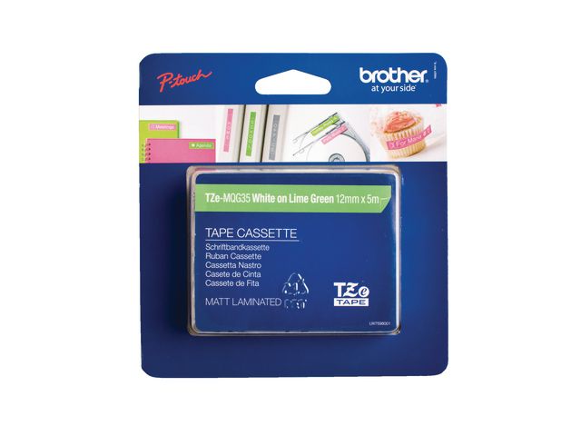 Tape BROTHER TZe-MQG35 12mmx5m hvit/lime