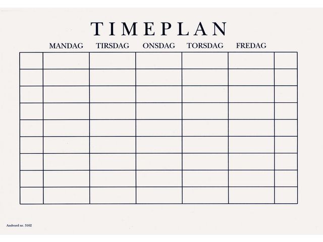 Timeplan A5 gangetabell