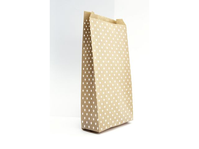 Paper bag 15x31x6cm kraft w/star (50)