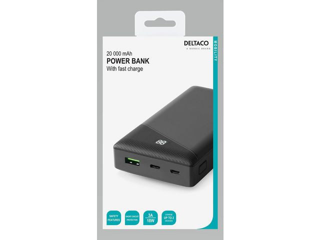 Powerbank DELTACO 20000 mAh sort