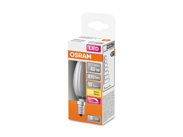 Lyspære OSRAM LED 4,8W/827 dim frost E14