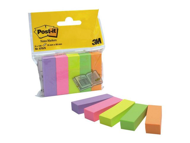 Bokmerke POST-IT 15x50mm 5 neonfarger