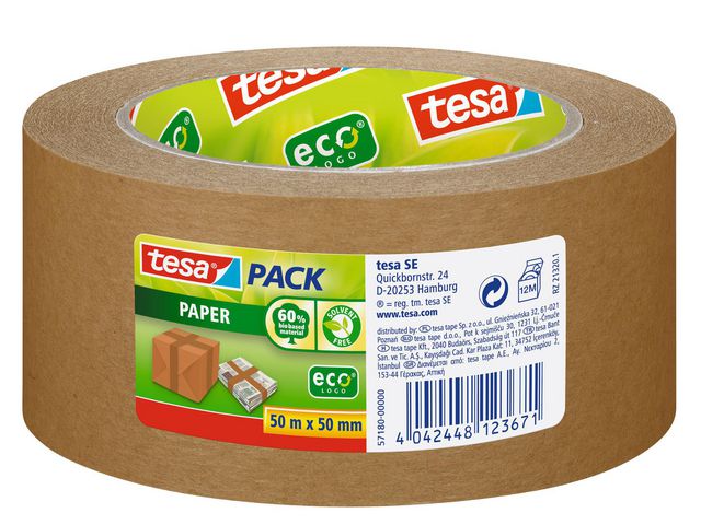 Emballasjetape TESA papir 50mmx50m brun