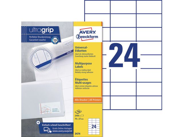 Label AVERY Ultragrip 70x37mm (2400)