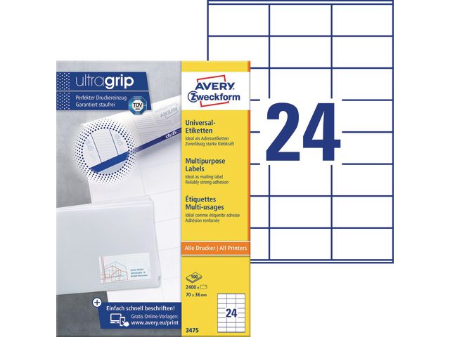 Label AVERY Ultragrip 70x36mm (2400)