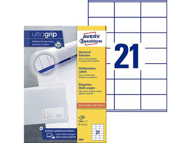 Label AVERY Ultragrip 70x41mm (2100)