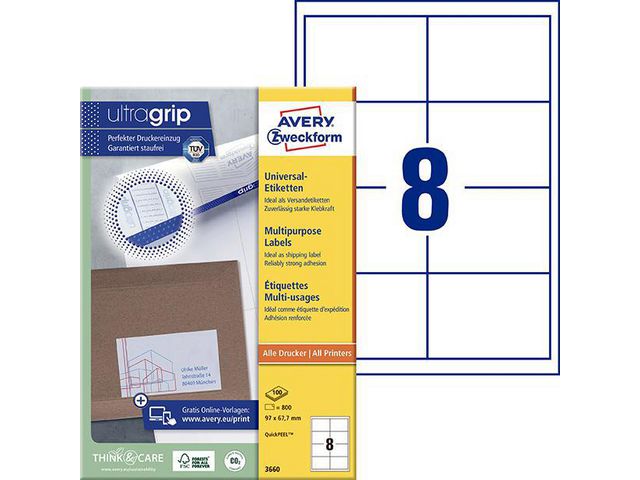 Label AVERY Ultragrip 97x67.7mm (800)