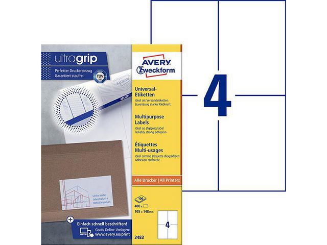 Label AVERY Ultragrip 105x148mm (400)