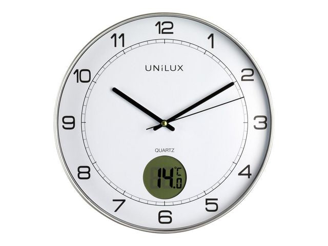 Wall clock UNILUX Tempus Ø30.5cm w/temp silver