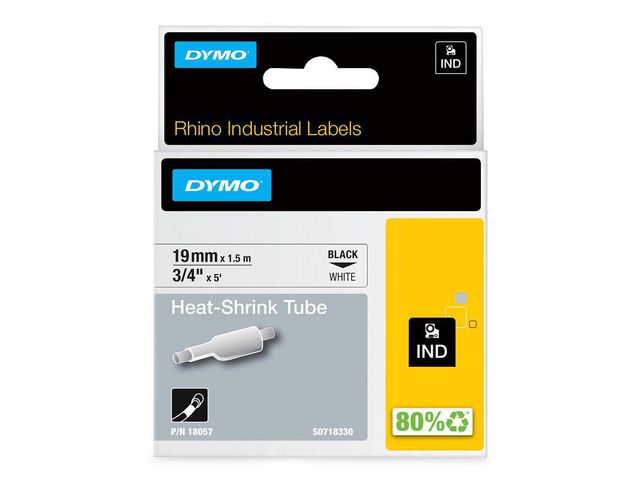 Tape DYMO Rhino kabelmerk. sort/hvit19mm