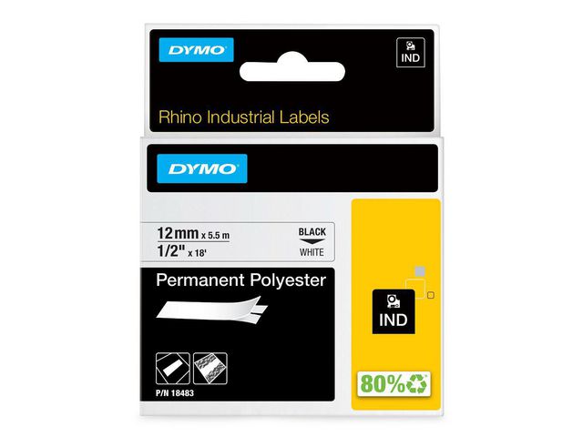 Tape DYMO Rhino permanent 12mmx5,5m hvit