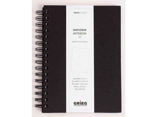 Notebook GRIEG A5 100g 160s unlined black