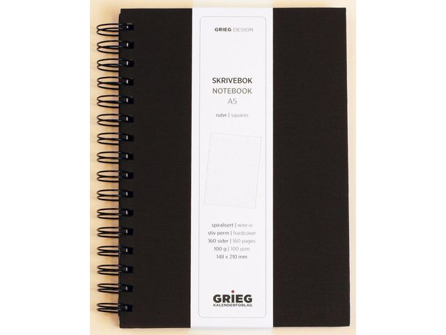 Notebook GRIEG A5 100g 160s grid black