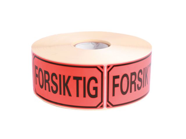 Etikett 'Forsiktig' 50x100mm rull (1000)