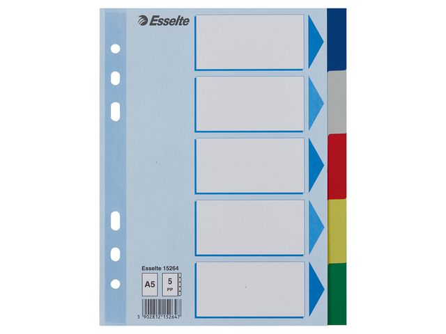 Divider sheet ESSELTE A5 PP 5-part 5frg