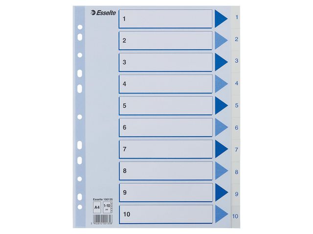 Register ESSELTE A4 plast 1-10 blå/hvit