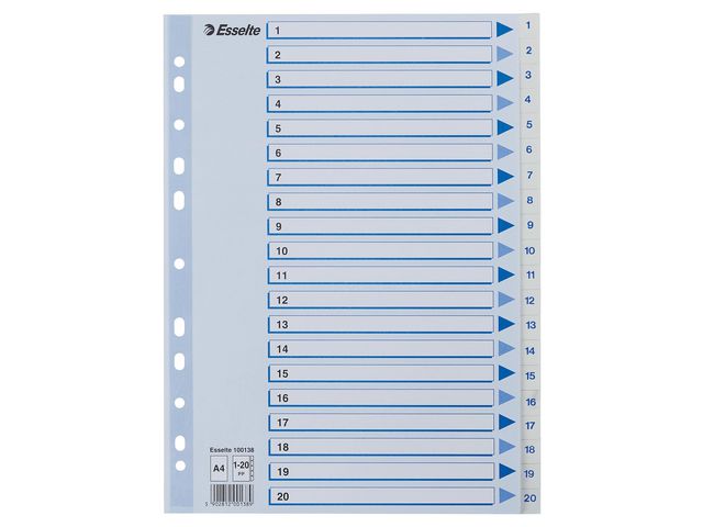 Register ESSELTE A4 plast 1-20 blå/hvit