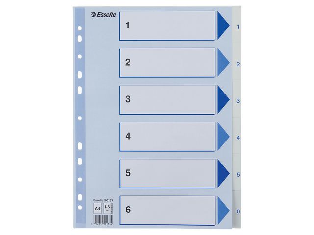 Register ESSELTE A4 plast 1-6 blå/hvit