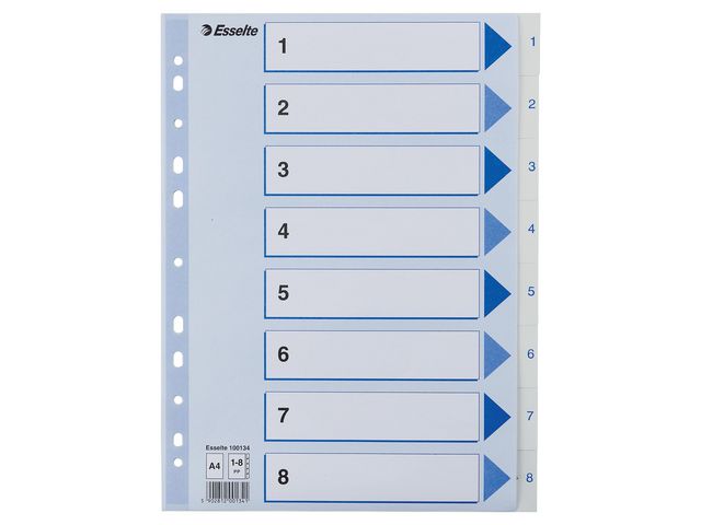 Register ESSELTE A4 plastic 1-8 blue/white