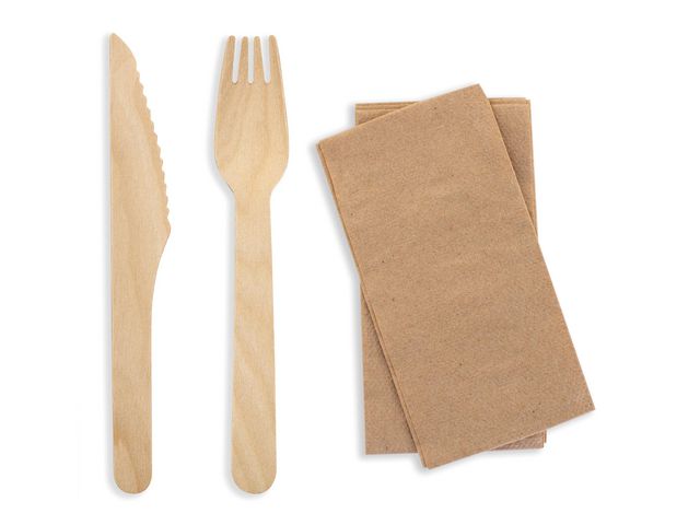 Cutlery bag wooden knife fork service. (250)