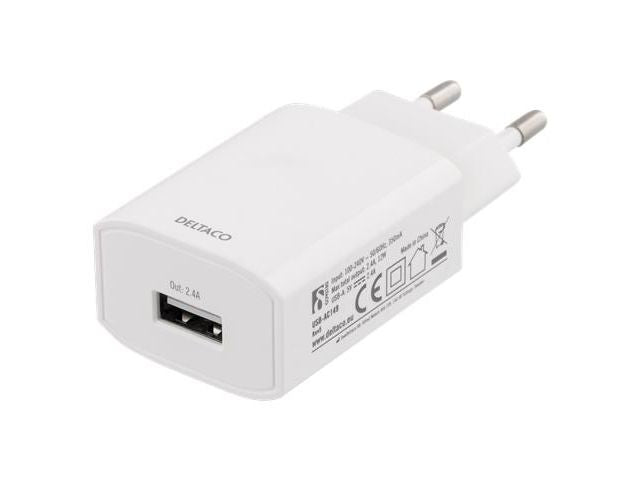 Vegglader DELTACO USB-A 5V 2,4A