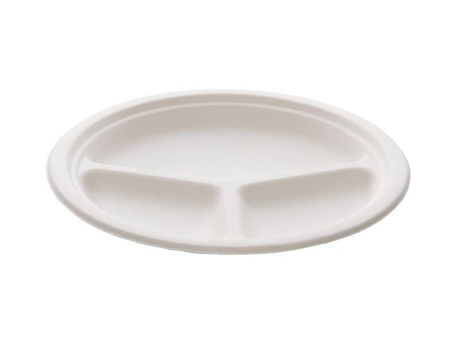 Tallerken bagasse 26cm 3rom hvit (50)