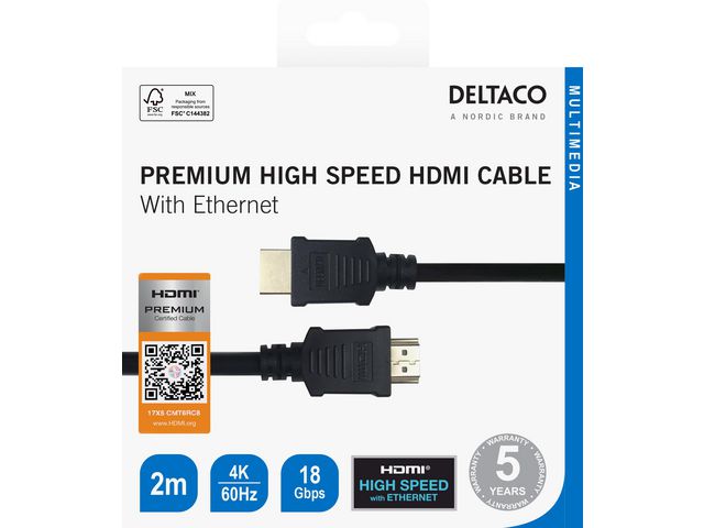 Kabel DELTACO HDMI M/M 4K 2m sort