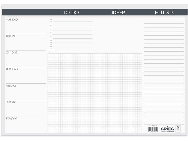 Skriveunderlag GRIEG A3 m/ukeplan