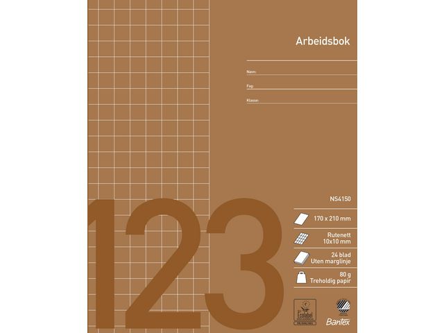 Arbeidsbok BANTEX 17x21 80g 10x10 rutet