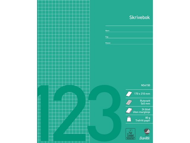 Skrivebok BANTEX 17x21 80g 5x5mm ruter